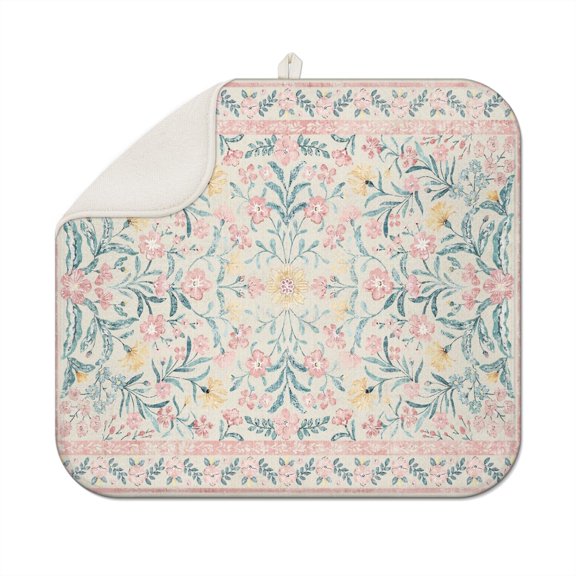 Bohemian Boho Kitchen Drying Mat - Super Absorbent Microfiber Dish Drying Pad with Boho Theme - Foldable Heat Resistant Countertop Mat for Dishes 18"x16"