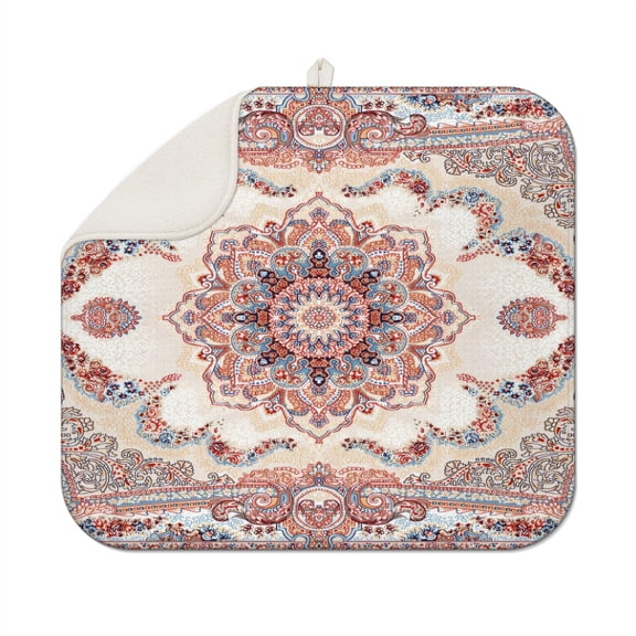 Bohemian Boho Kitchen Drying Mat - Super Absorbent Microfiber Dish Drying Pad with Boho Theme - Foldable Heat Resistant Countertop Mat for Dishes 18"x16"
