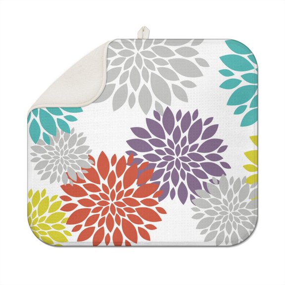 Bohemian Boho Kitchen Drying Mat - Super Absorbent Microfiber Dish Drying Pad with Boho Theme - Foldable Heat Resistant Countertop Mat for Dishes 18"x16"