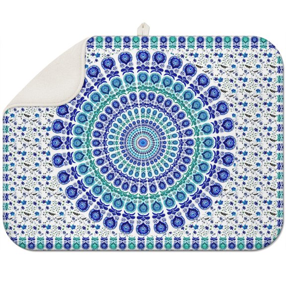 Bohemian Boho Kitchen Drying Mat - Super Absorbent Microfiber Dish Drying Pad with Boho Theme - Foldable Heat Resistant Countertop Mat for Dishes 18"x24"