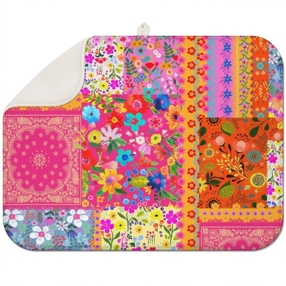 Bohemian Boho Kitchen Drying Mat - Super Absorbent Microfiber Dish Drying Pad with Boho Theme - Foldable Heat Resistant Countertop Mat for Dishes 18"x24"