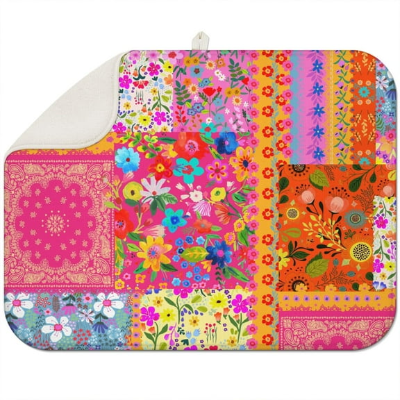 Bohemian Boho Kitchen Drying Mat - Super Absorbent Microfiber Dish Drying Pad with Boho Theme - Foldable Heat Resistant Countertop Mat for Dishes 18"x24"