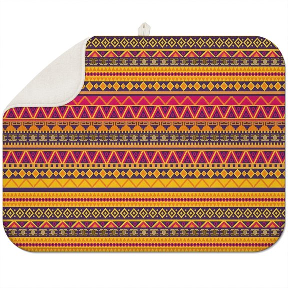 Bohemian Boho Kitchen Drying Mat - Super Absorbent Microfiber Dish Drying Pad with Boho Theme - Foldable Heat Resistant Countertop Mat for Dishes 18"x24"