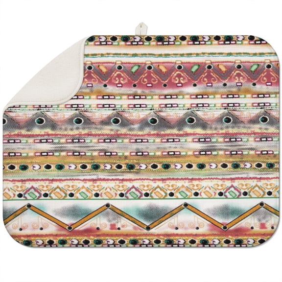 Bohemian Boho Kitchen Drying Mat - Super Absorbent Microfiber Dish Drying Pad with Boho Theme - Foldable Heat Resistant Countertop Mat for Dishes 18"x24"