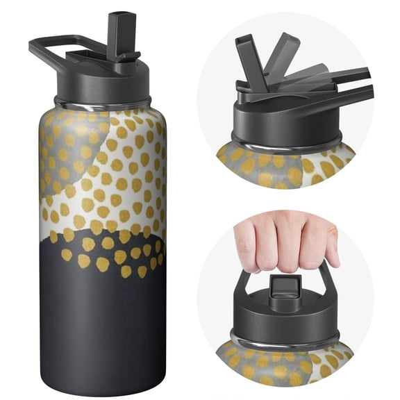 Bohemian Boho Themed Inlaid 32oz Triple Insulated Water Bottle, Stainless Steel with BPA Free Lid, Reusable Flask Retains Cold 24H, Eco Metal Bottle for Hiking, Biking & Travel Adventures