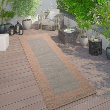 Bohemian Bordered Indoor/Outdoor Flatweave Waterproof Backyard Patio Rust 2'x7' Runner Rug