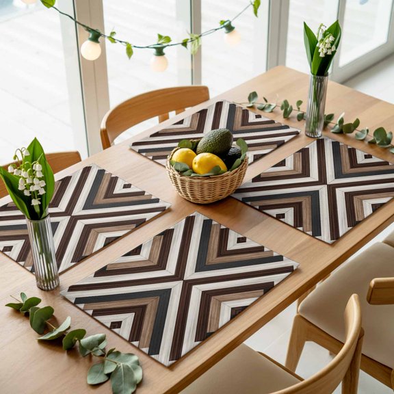 Bohemian Brown Beige Aztec Texture Placemats Set of 4,Wipeable Washable Table Mats for Dining Tables, Western Native Tribal Place Mats for Kitchen Event Party Tabletop Decor