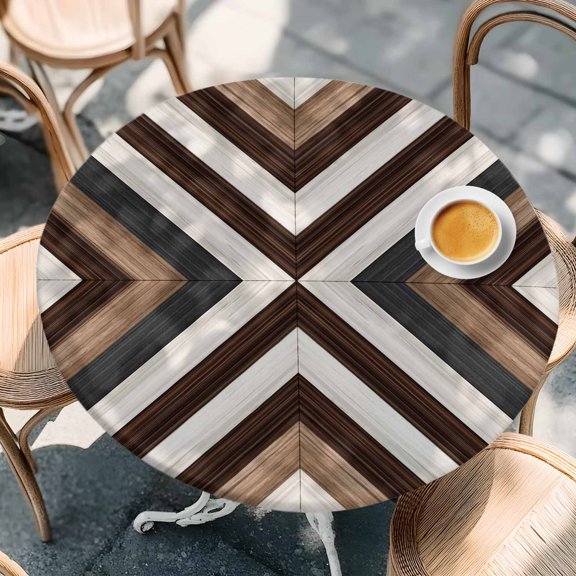 Bohemian Brown Beige Aztec Texture Round Fitted Tablecloth with Elastic Edge,Waterproof Table Cloth Fits Tables Up to 36"-44",Wipeable Washable Table Cover for Indoor Outdoor,Western Native Tribal