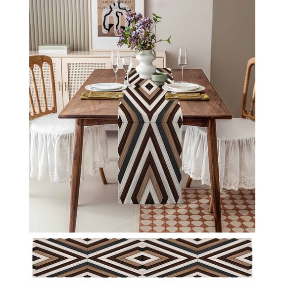 Bohemian Brown Beige Aztec Texture Table Runner 13x36in Non-Slip Cotton Linen Table Runners, Western Native Tribal Dresser Scarves TableRunner for Dinner Kitchen Dining Wedding Party
