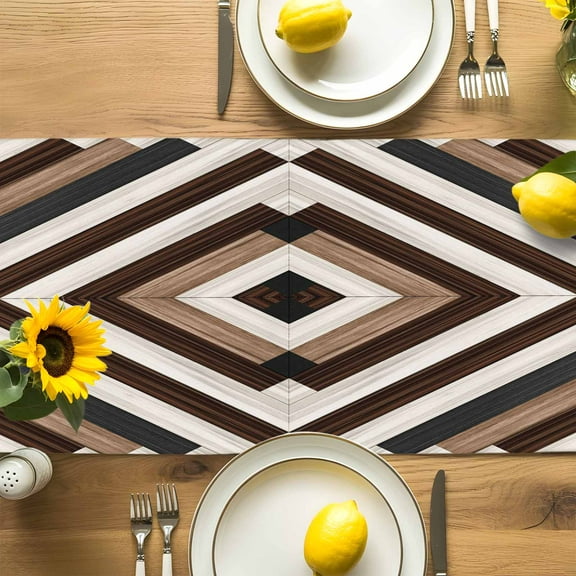 Bohemian Brown Beige Aztec Texture Table Runner-72 Inch Long Western Native Tribal Table Runners Linen Burlap Tablerunner for Kitchen Dining Room Holiday Party