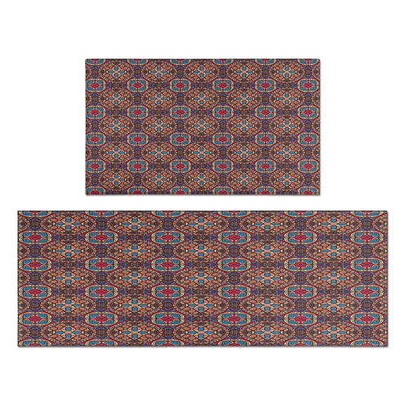 Bohemian Brown Geometry Rugs and Mats Non Skid Washable Absorbent Microfiber Soft Kitchen Mat for Floor Set Of 2 Decor Stain Resistant 17"x47"+17"x30"