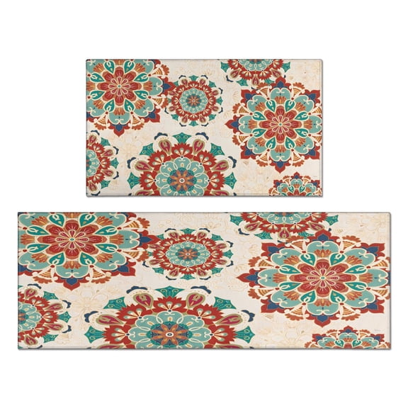 Bohemian Brown Geometry Rugs and Mats Non Skid Washable Absorbent Microfiber Soft Kitchen Mat for Floor Set Of 2 Decor Stain Resistant 17"x47"+17"x30"