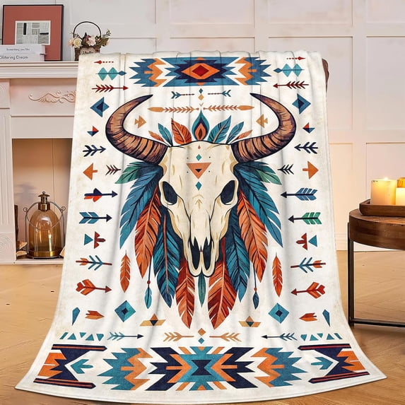 Bohemian Bull Skull Throw Blanket For Sofa Bed Couch - Walmart.com