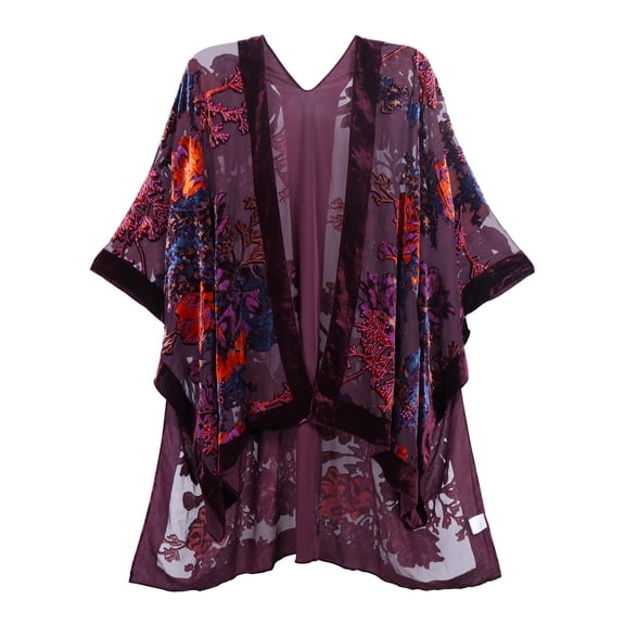 WeHello-Women's Coverups Burnt-out Velvet Cardigan Casual Outfit Long Cover Up Velvet Kimono(JYPF-34)