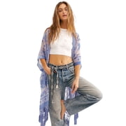 WeHello Womens Burnout Velvet Kimono Cardigan, Long Casual Cover Up with Tassels