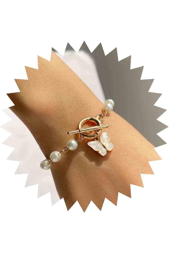 Bohemian Butterfly Dangle Bracelets Gold Toggle Bar Bracelet Retro Pearl Bracelet Butterfly Bracelet Hand Chain Jewelry for Women