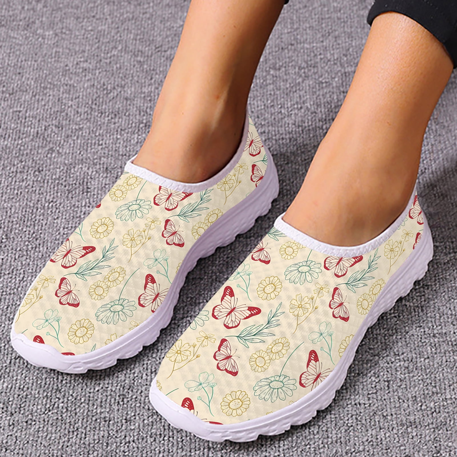 Butterfly and Roses on Geometric Slip On