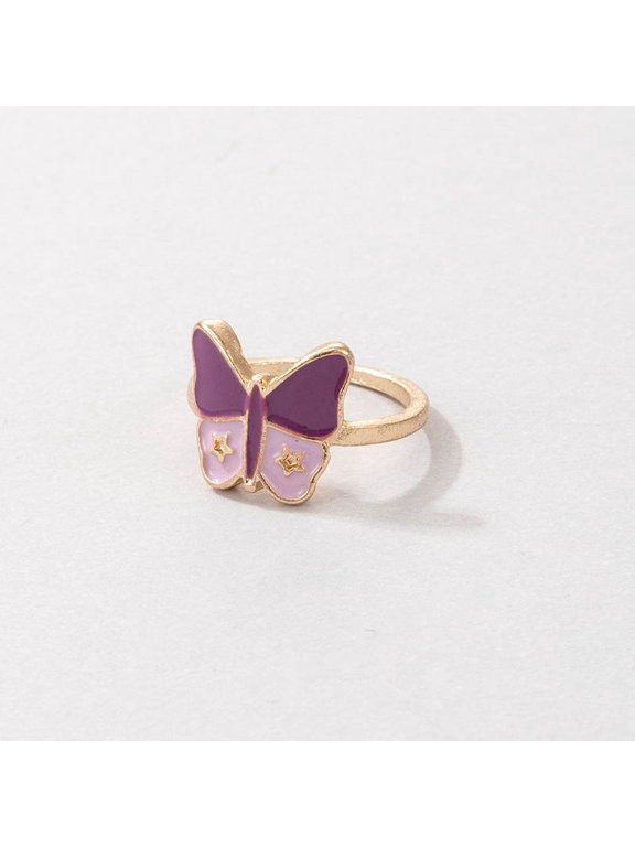 Bohemian Cartoon Ring Dripping Oil Alloy Cute Heart Shaped Metal Ring with Floral Daisy and Rainbow Elements for Women