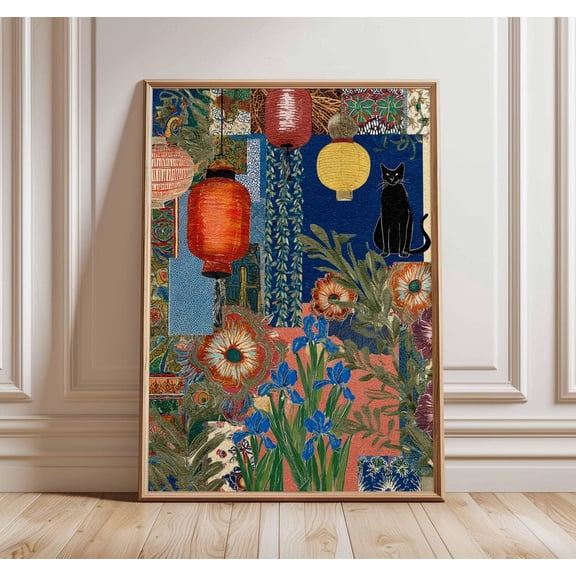 Bohemian Cat Lantern Collage Poster Unframed Paper Print