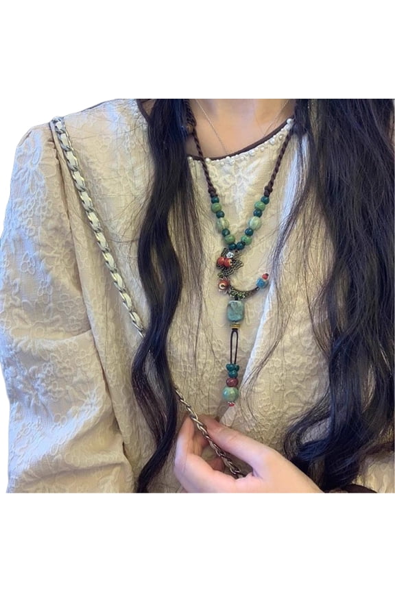 Bohemian Ceramic Butterfly Pendant Necklace Handwoven Wax Cord Jewelry Ethnic Styles Adjustable Women Accessory