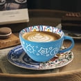 thumbnail image 1 of Bohemian Ceramic Mug Handmade Coffee Tea Cup with Unique Artisan Design for Home Office Kitchen Use, Durable Dishwasher Safe Gift for Men Women, 1 of 6