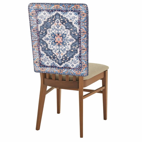 Bohemian Chair Back Covers Set of 1, Vintage Tribal Boho Floral Monaco Ethnic Style Blue Stretch Dining Chair Back Slipcovers Removable Seat Cover for Kitchen Restaurant Hotel Cafe