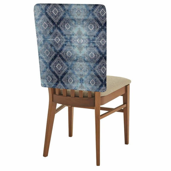 Bohemian Chair Covers Set of 1 Blue Mottled Tribal Geometric Pattern Argyle Plaid Chair Back Covers Stretch Removable Washable Slipcovers Protector for Dining Room Kitchen Party Decor