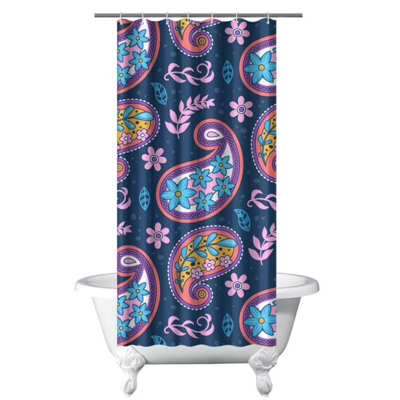 Bohemian Chic Paisley Shower Curtain 36x72 Inches, Quick-Drying Polyester with Plastic Hooks, Vintage Floral Pattern for Colorful Decor