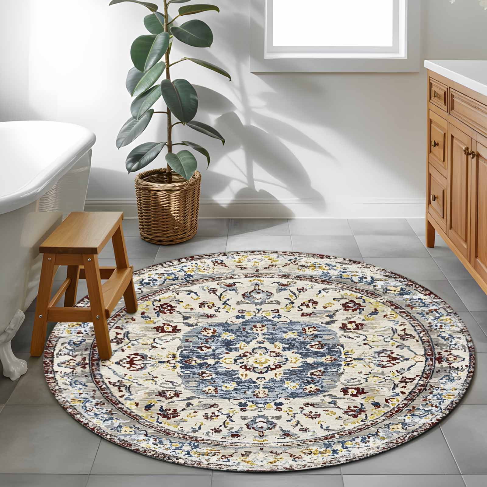 Bohemian Circular 4ft Round Rug for Cozy Reading Nook Home Office Chair ...
