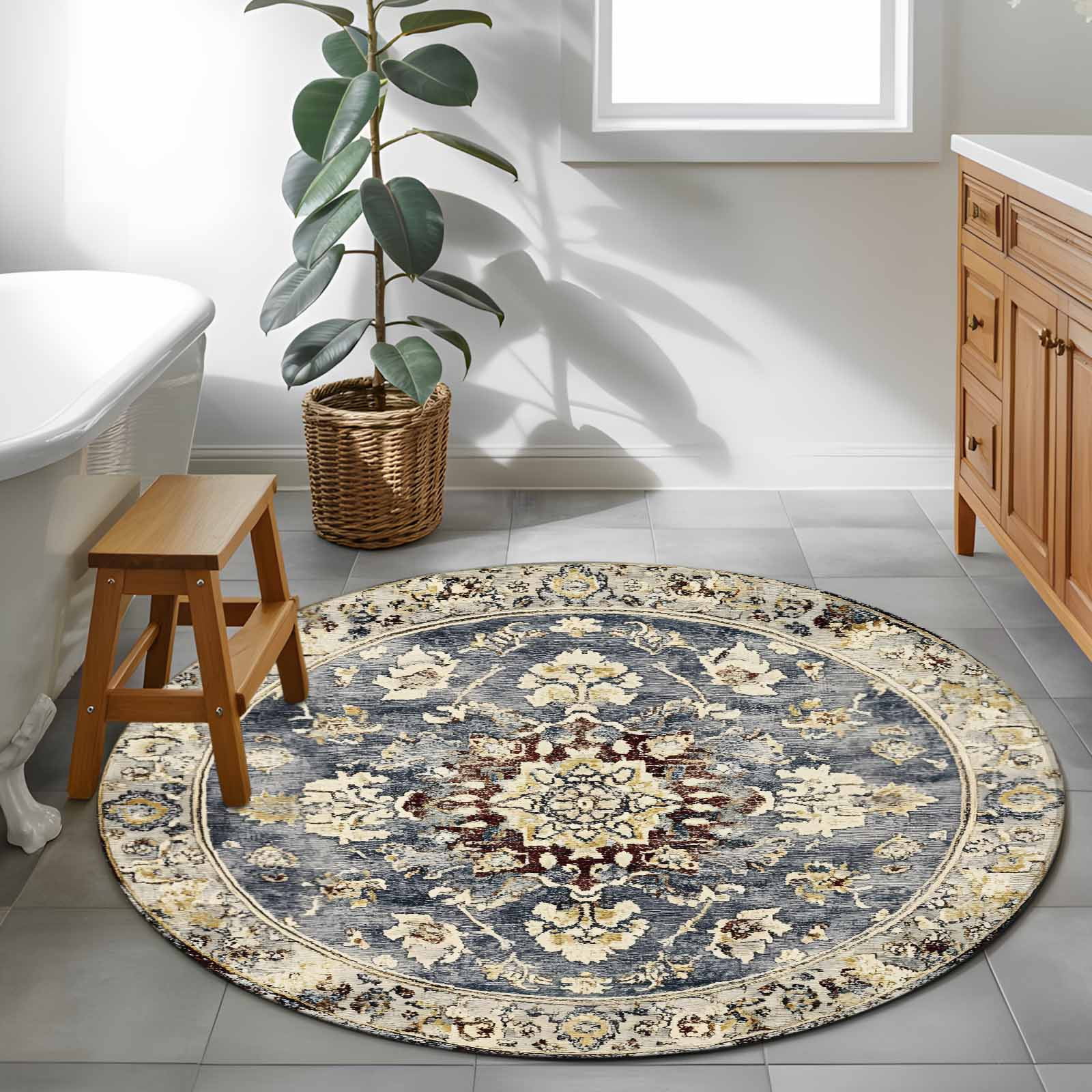 Bohemian Circular 4ft Round Rug for Cozy Reading Nook Home Office Chair ...