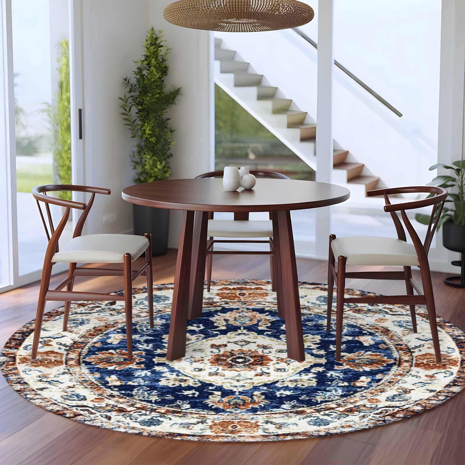 Bohemian Circular 5ft Round Rug for Dining Table for 4 People Under ...