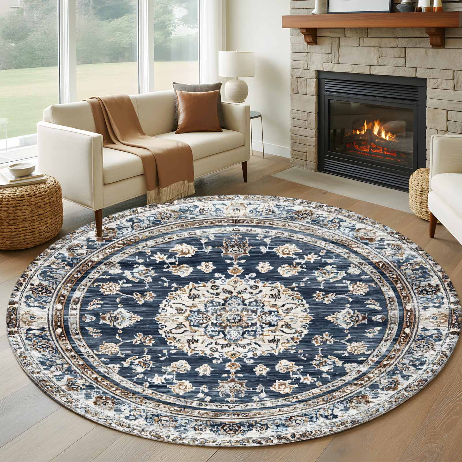 Bohemian Circular 7FT Round Area Rugs for Living Room 111 Vintage ...