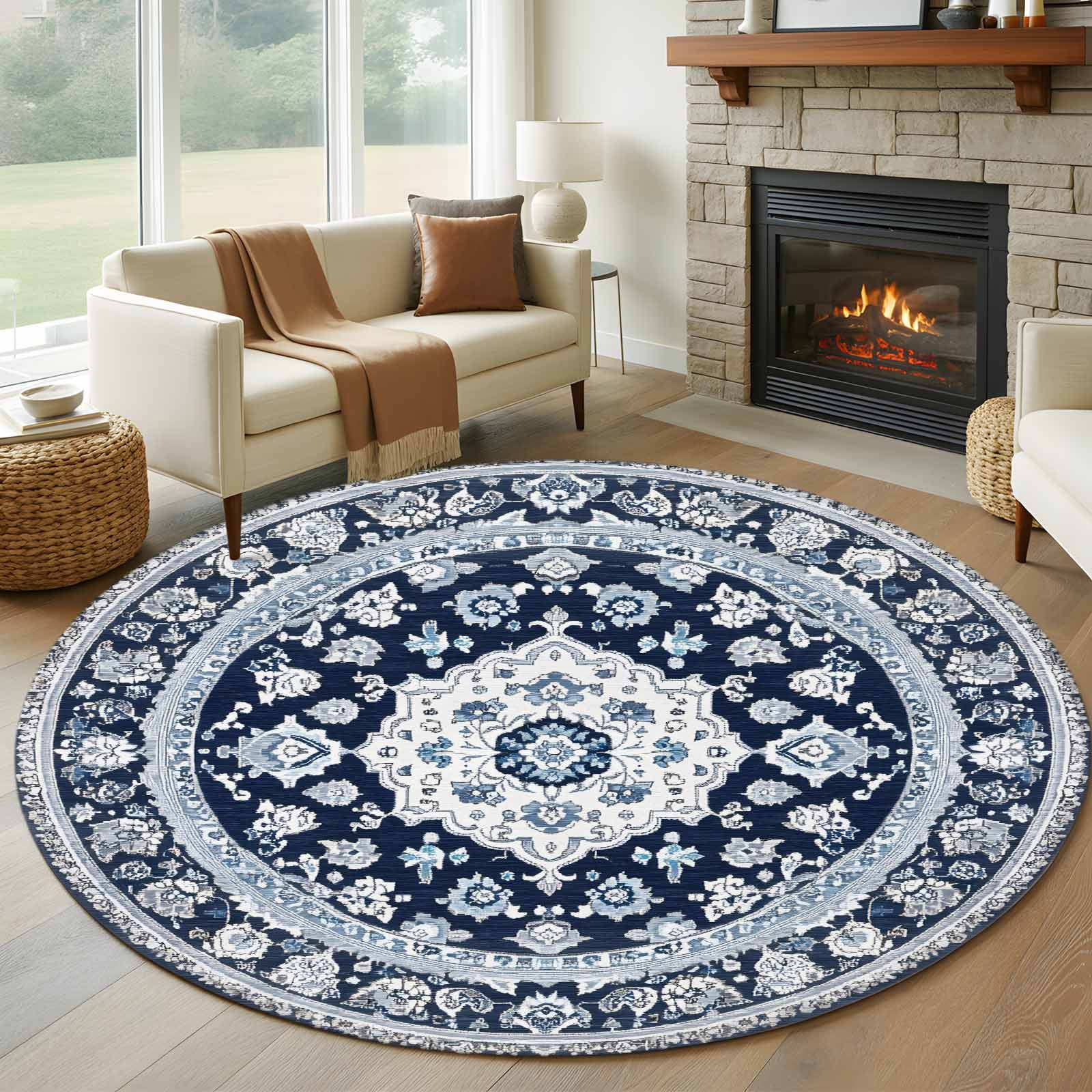 Bohemian Circular 7ft Round Rug for Living Room Conversation Area ...