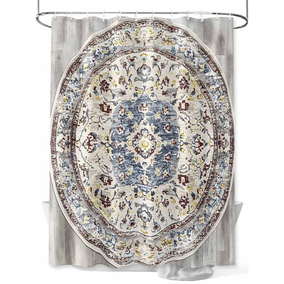 Bohemian Circular Shower Curtain, Ethnic Style Vintage Green Beige Texture Waterproof Shower Curtain Set with 12 Hooks Lightweight Washable Fabric Shower Curtains for Bathroom 72x72 Inches