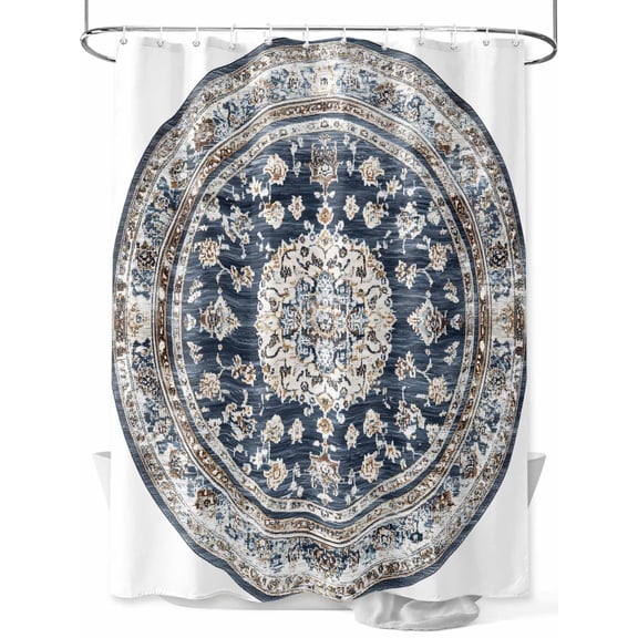 Bohemian Circular Shower Curtain, Vintage Ethnic Style Brown Blue Texture Waterproof Shower Curtain Set with 12 Hooks Lightweight Washable Fabric Shower Curtains for Bathroom 72x72 Inches