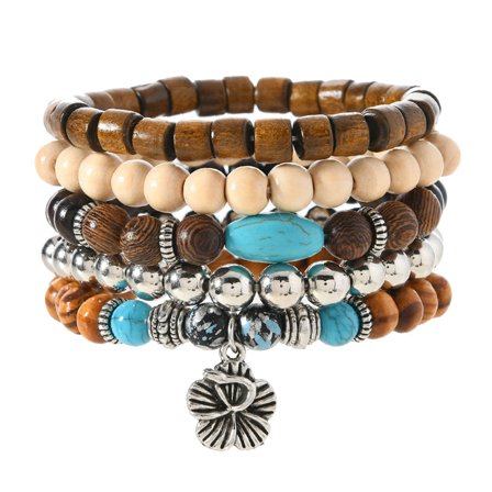 Bohemian Coconut Wood Bead Bracelet Turquoise Stone Natural Wrist Jewelry Accessory