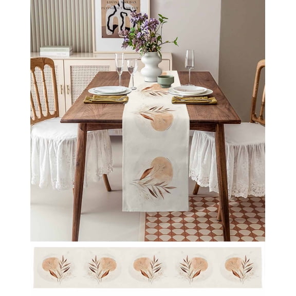 Bohemian Color Block Abstract Leaf Table Runner 13x36in Non-Slip Cotton Linen Table Runners, Nordic Minimalist Style Dresser Scarves TableRunner for Dinner Kitchen Dining Wedding Party