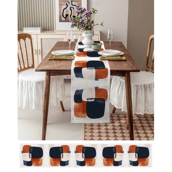 Bohemian Color Block Nordic Style Table Runner 13x36in Non-Slip Cotton Linen Table Runners, Terracotta Aesthetic Dresser Scarves TableRunner for Dinner Kitchen Dining Wedding Party