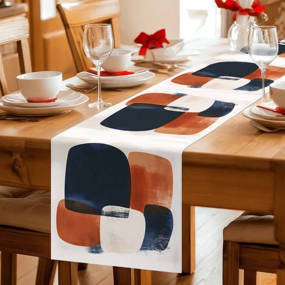 Bohemian Color Block Nordic Style Table Runner 36 Inches Long,Kitchen Dining Tablerunners Terracotta Aesthetic Linen Table Runners Dresser Scarves for Home Dinner Wedding Holiday Party Decor