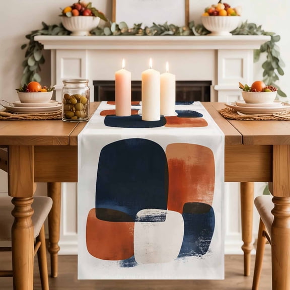 Bohemian Color Block Nordic Style Table Runner 70 Inches Long,Kitchen Dining Tablerunners Terracotta Aesthetic Linen Table Runners Dresser Scarves for Home Dinner Wedding Holiday Party Decor