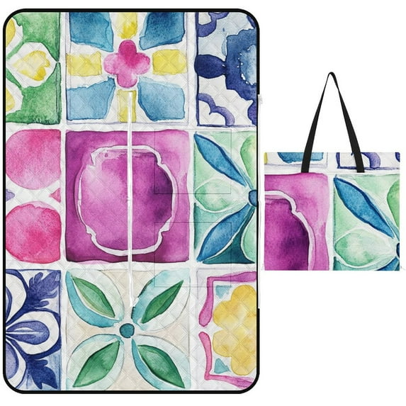 Bohemian Color Picnic Blanket Waterproof Outdoor Beach Blanket Hand-held Pad Suitable for Travel, Camping, Beach, Family Gatherings