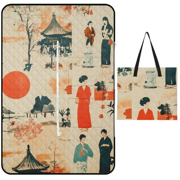 Bohemian Color Picnic Blanket Waterproof Outdoor Beach Blanket Hand-held Pad Suitable for Travel, Camping, Beach, Family Gatherings