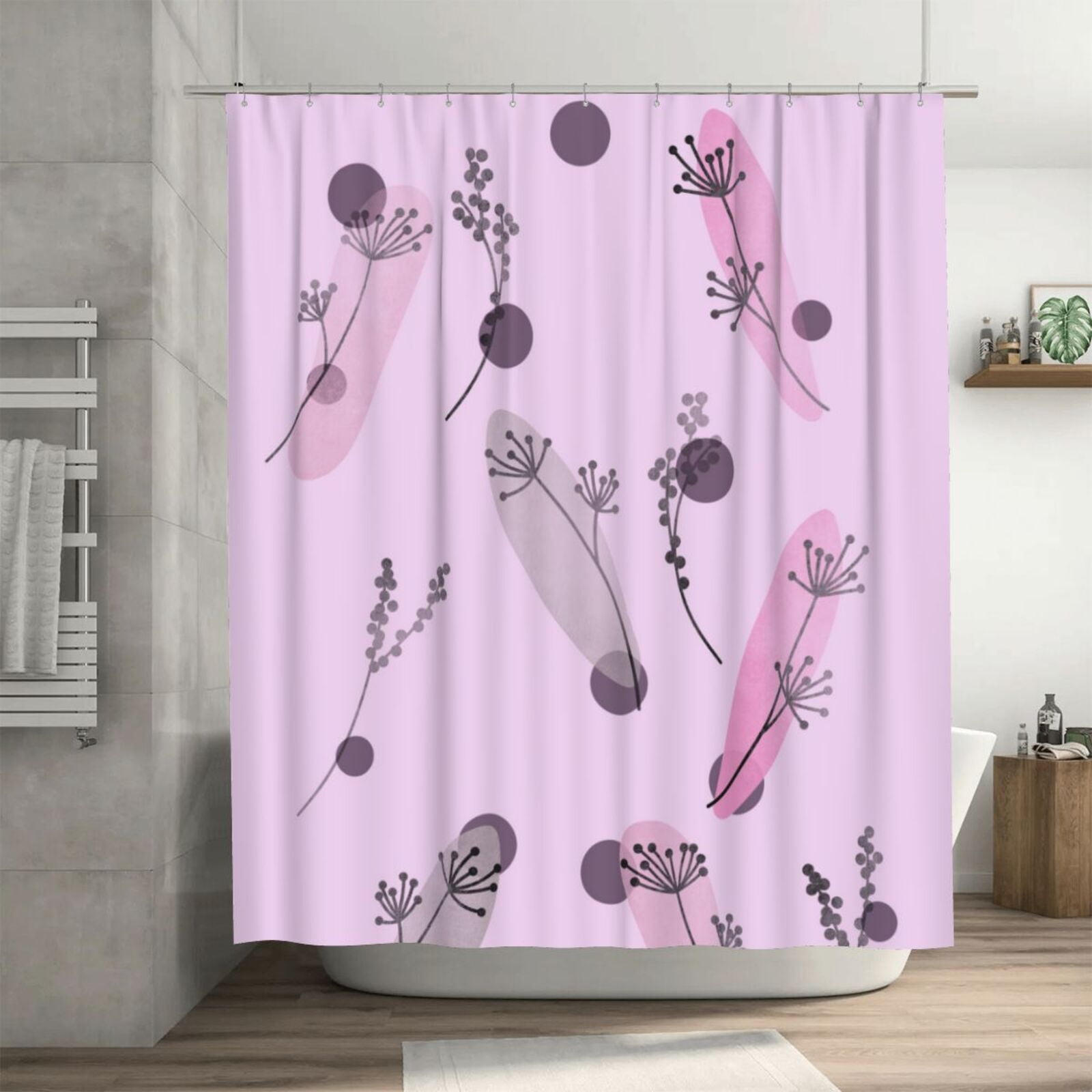 Bohemian Color Plant Pattern Shower Curtain, Boho Style Waterproof Bath