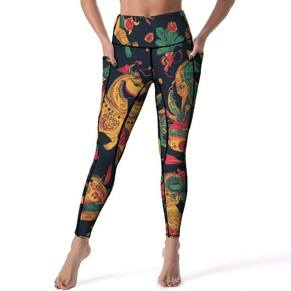 Bohemian Color Women's High Waisted Yoga Pants with Pockets, Tummy Control Non See Through Workout Athletic Running Leggings
