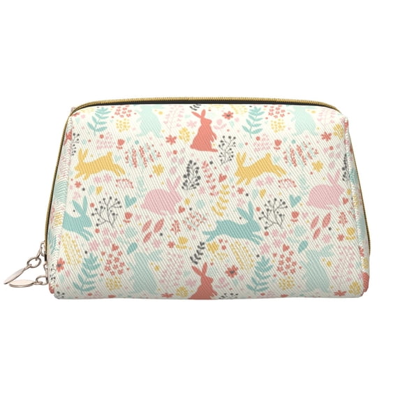 Bohemian Colorful Cute Rabbit Plant Makeup Bag, Large Capacity Travel Cosmetic Bag for Women Girls- Travel Toiletry Bag Leather Portable Waterproof Makeup Case Organizer with Handle