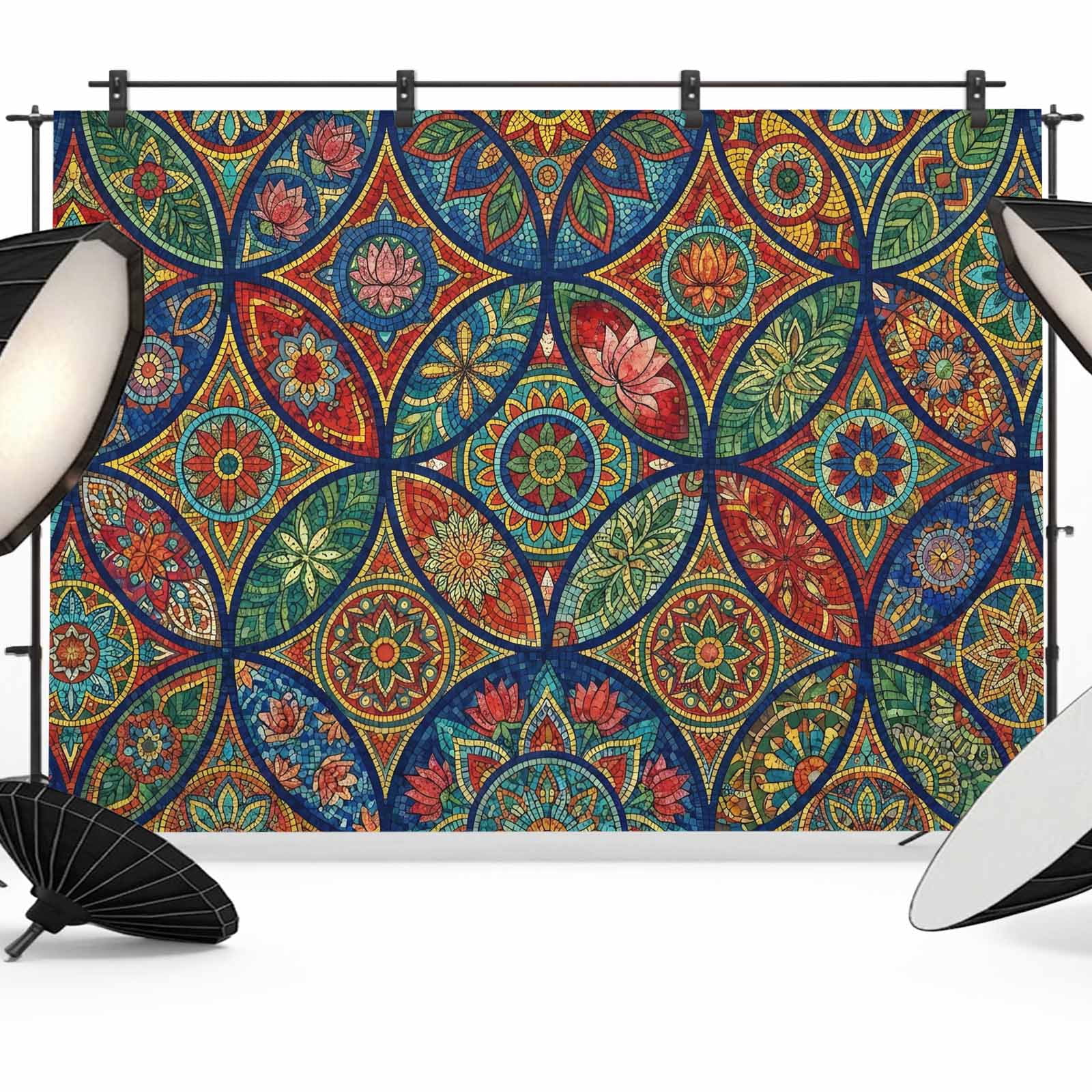 Bohemian Colorful Floral Backdrop for Photography, Boho Tribal Ethnic ...