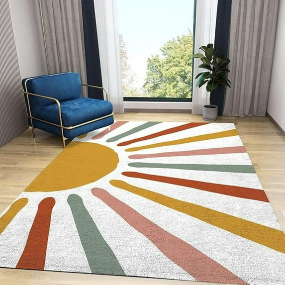 Bohemian Colorful Sunshine Area Rug, Watercolor Medieval Geometric Lines Indoor Non-Slip Kids Rugs, Machine Washable Breathable Durable Carpet For Front Entrance Floor Decor 2x3ft