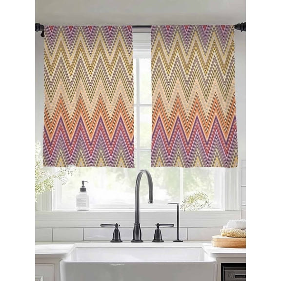 Bohemian Colorful Zigzag Stripes Sheer Curtains 45 Inches Long 2 Panels Light Filtering Semi Sheer Window Curtains Drapes for Bedroom Living Room 52"x45" 2 Panels