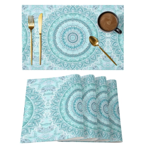 Bohemian Concentric Rings Placemats Set of 6, Coastal Aqua Floral ...