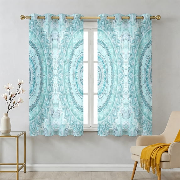 Bohemian Concentric Rings Sheer Curtains 45 Inch Long 2 Panels, Coastal ...